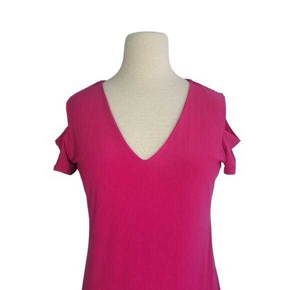 Clara Sunwoo Cold Shoulder Sheath Mini Dress Small Pink V-neck Slinky Stretch - Picture 2 of 9